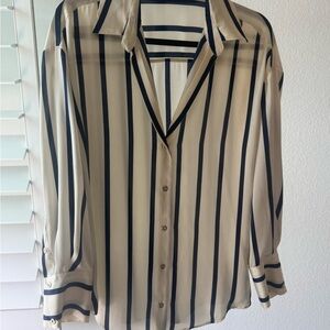 Zara Navy and Cream Striped Button Down Shirt
